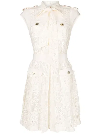 Zuhair Murad Pussy-bow Lace Mini Dress In White
