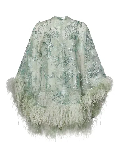 Zuhair Murad Sequin-embellished Feather-trimmed Top In Green