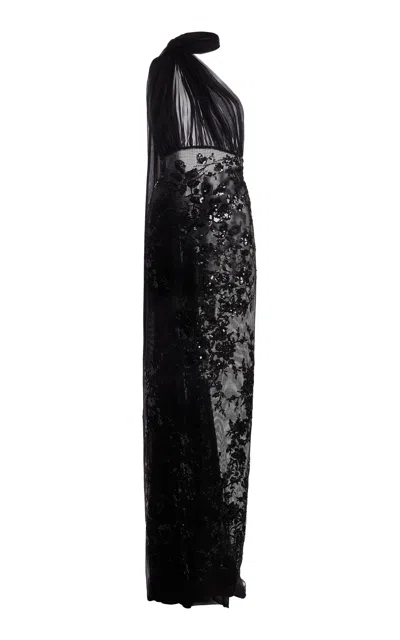 Zuhair Murad Sequined Mesh Maxi Dress In Black