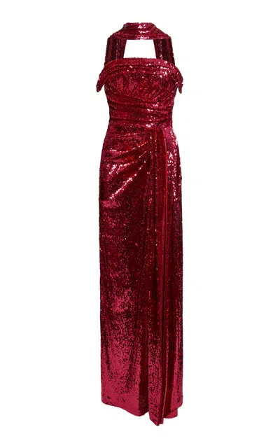 Zuhair Murad Sequined Strapless Gown In Red