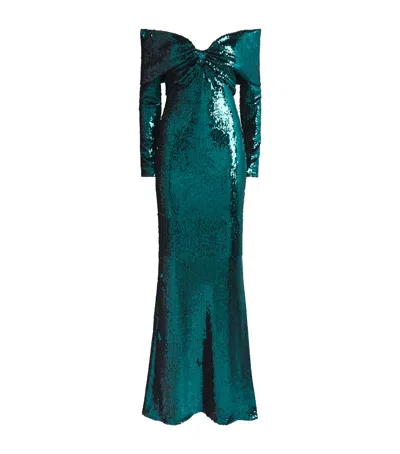 Zuhair Murad Sequinned Off-the-shoulder Gown In Blue