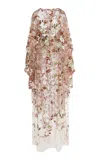 Zuhair Murad Sequins Tulle Beaded Kaftan Cape Maxi Dress In Gold
