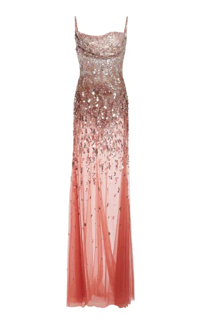 Zuhair Murad Sheer Embroidered Maxi Dress In Orange