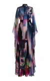 Zuhair Murad Silk Aurora- Printed Cape Gown In Multi