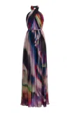 Zuhair Murad Silk Aurora-printed Halter Gown In Multi