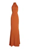 Zuhair Murad Silk-blend Jersey Deep V-neck Halter Maxi Dress In Orange
