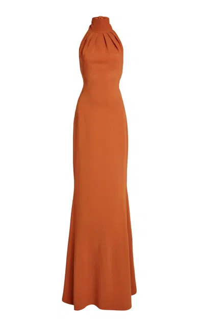 Zuhair Murad Silk-blend Jersey Deep V-neck Halter Maxi Dress In Orange