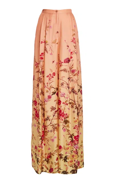 Zuhair Murad Silk-blend Twill Tree Print Flared Trousers In Pink