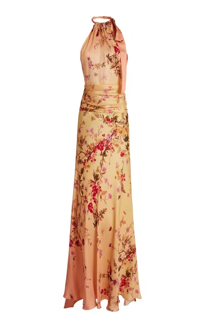 Zuhair Murad Silk-blend Twill Tree Print Halter Maxi Dress In Orange