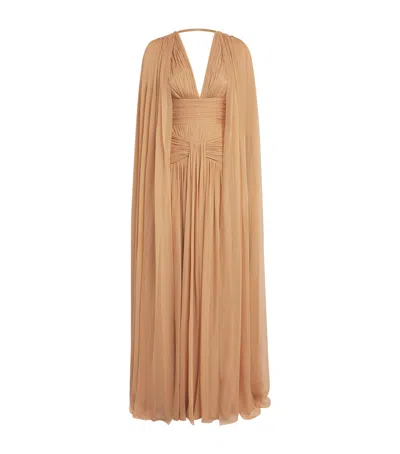 Zuhair Murad Silk Chiffon Cape Gown In Nude