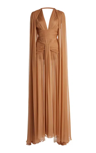 Zuhair Murad Silk Chiffon Draped Maxi Dress In Brown