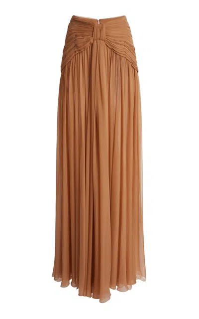 Zuhair Murad Silk Chiffon Draped Maxi Skirt In Brown