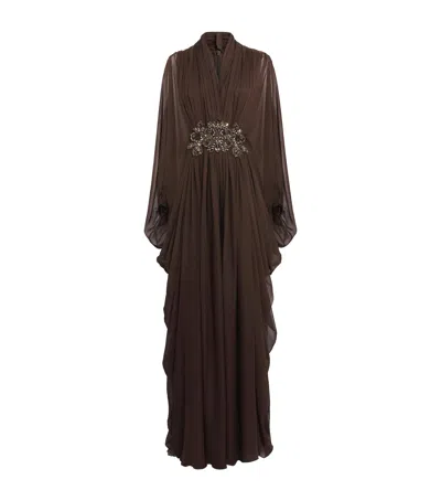 Zuhair Murad Silk Chiffon Embellished Gown In Brown