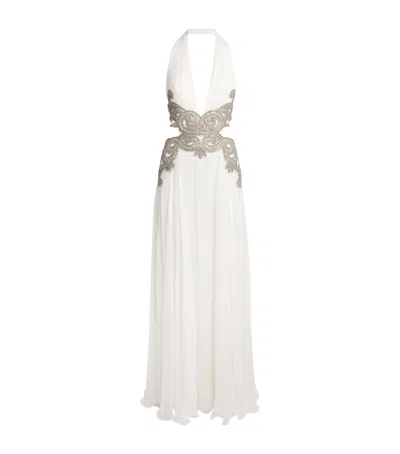 Zuhair Murad Silk Chiffon Embellished Gown In White