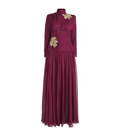 Zuhair Murad Silk Chiffon High-neck Gown In Animal Print