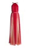 Zuhair Murad Silk Chiffon Ombre Halter Pleated Maxi Dress In Multi