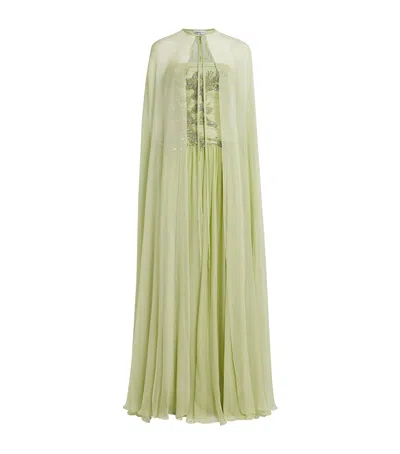 Zuhair Murad Silk Chiffon Strapless Embellished Gown In Green