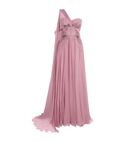 Zuhair Murad Silk Draped Embellished Gown In Pink