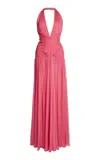 Zuhair Murad Silk Draped Halter Maxi Dress In Pink