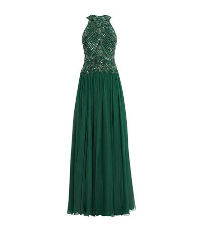Zuhair Murad Silk Embellished Sleeveless Gown In Green