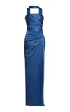 Zuhair Murad Silk Gathered Strapless Gown In Blue