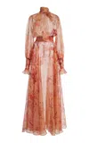 Zuhair Murad Silk Organza Floral Draped Maxi Dress In Pink