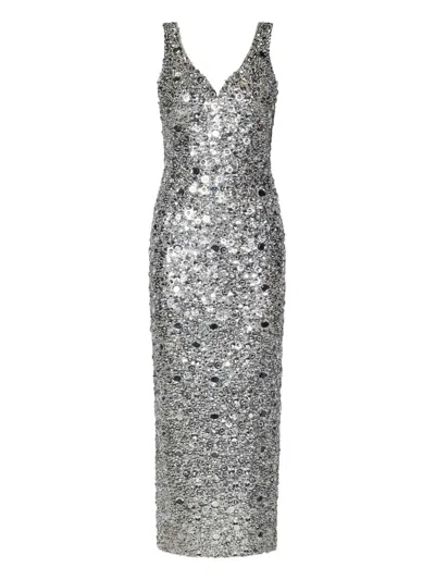 Zuhair Murad Silver Tile-embellished Sweetheart Maxi Dress In Gray