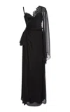 Zuhair Murad Single-sleeve Satin Wrap Dress In Black