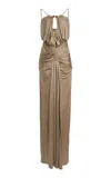 Zuhair Murad Sleeveless Draped Embellished Gown In Green