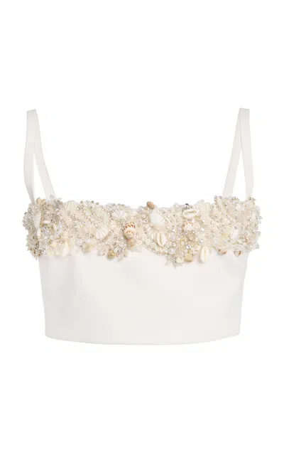 Zuhair Murad Sleeveless Embellished Cropped Top In White