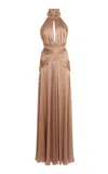 ZUHAIR MURAD SLEEVELESS EMBROIDERED HALTER NECKLINE GOWN