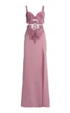 Zuhair Murad Sleeveless Embroidered Sweetheart Neckline Slit Gown In Pink