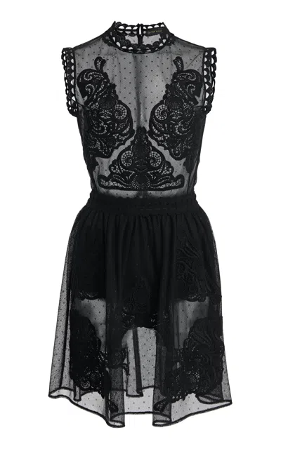 Zuhair Murad Sleeveless Sheer Embroidered Mini Dress In Black