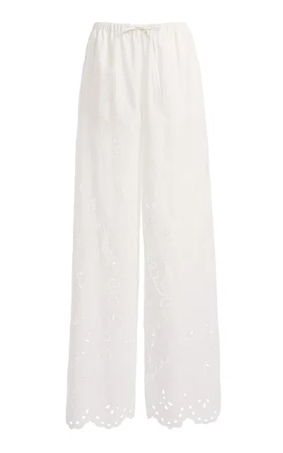 Zuhair Murad Straight Leg Eyeletcotton Trousers In White