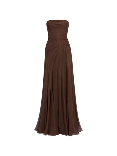 Zuhair Murad Strapless Draped Maxi Dress In Brown