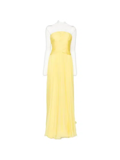 Zuhair Murad Strapless Draped Silk-chiffon Gown In Yellow