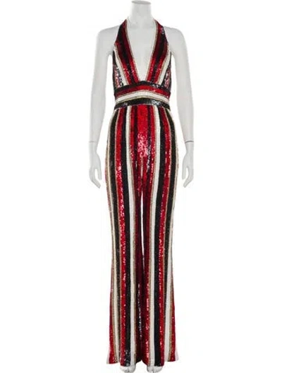 Pre-owned Zuhair Murad Striped Halterneck Jumpsuit W/ Tags In Red