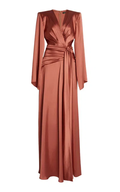 Zuhair Murad Tie-detailed Satin Maxi Dress In Tan