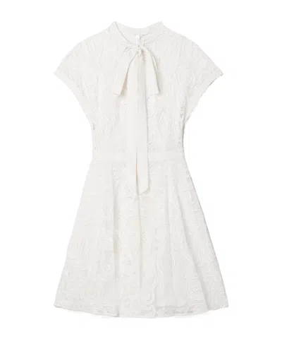 Zuhair Murad Tie-detailed Crepe-trimmed Corded Lace Mini Dress In White
