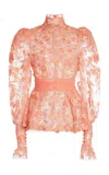 Zuhair Murad Tulle Broderie Floral Blouse In Pink