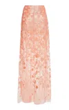 Zuhair Murad Tulle Broderie Floral Maxi Skirt In Pink