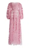 Zuhair Murad Tulle Broderie Floral Off-shoulder Maxi Dress In Pink