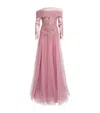 Zuhair Murad Tulle Embellished Off-the-shoulder Gown In Multi