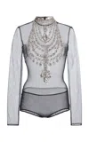 Zuhair Murad Tulle Embroidered Maharaja Bodysuit In Multi