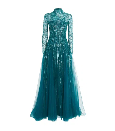 Zuhair Murad Tulle Sequinned Gown In Green