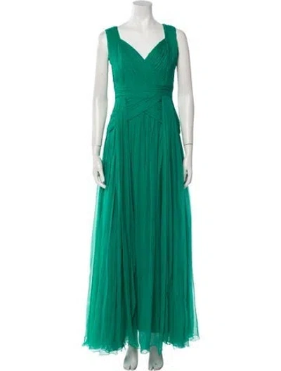 Pre-owned Zuhair Murad V-neck Long Dress In Green