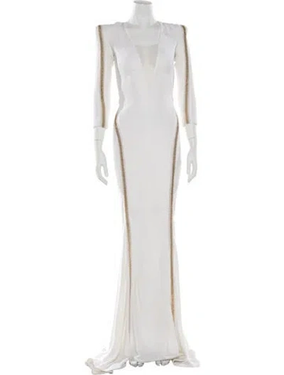 Pre-owned Zuhair Murad V-neck Long Dress In Neutrals