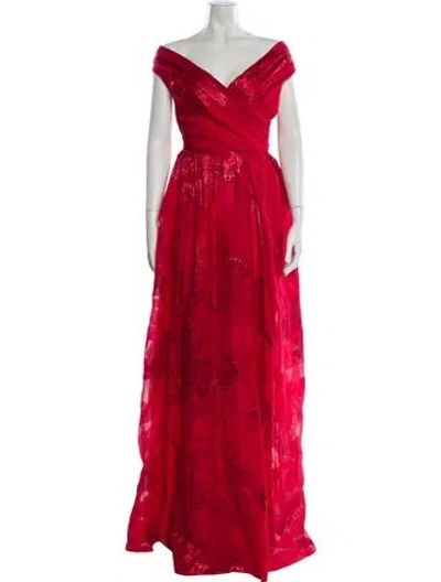 Pre-owned Zuhair Murad V-neck Long Dress In Red