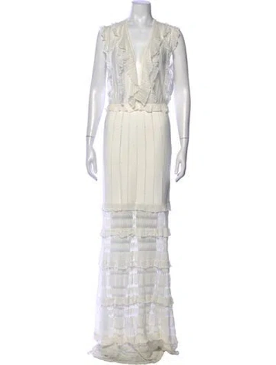Pre-owned Zuhair Murad V-neck Long Dress In White