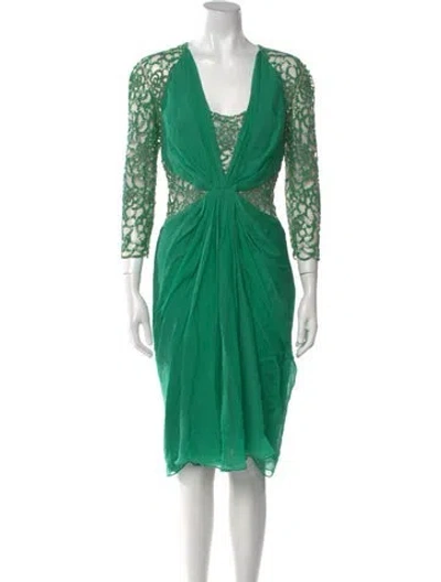 Pre-owned Zuhair Murad V-neck Midi Length Dress In Green